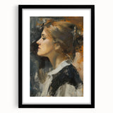 Abstract figurative artwork framed in a sleek black mat, showcasing a modern design that adds a contemporary touch to any interior decor, perfect for art enthusiasts.