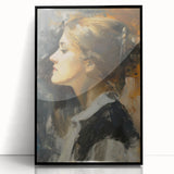 Framed abstract figurative acrylic artwork in black, showcasing dynamic shapes and fluid lines, perfect for contemporary home decor and art enthusiasts.