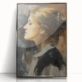 Abstract figurative art piece framed in silver, showcasing dynamic shapes and vibrant colors, ideal for modern decor and art enthusiasts, viewed from the front.