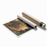 Abstract figurative art print showcasing vibrant colors and dynamic shapes, elegantly rolled and ready for display in a protective tube, perfect for modern decor.