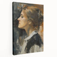 Abstract figurative stretched canvas artwork showcasing vibrant colors and dynamic shapes, displayed from a side view to highlight its depth and texture. Perfect for modern home decor.