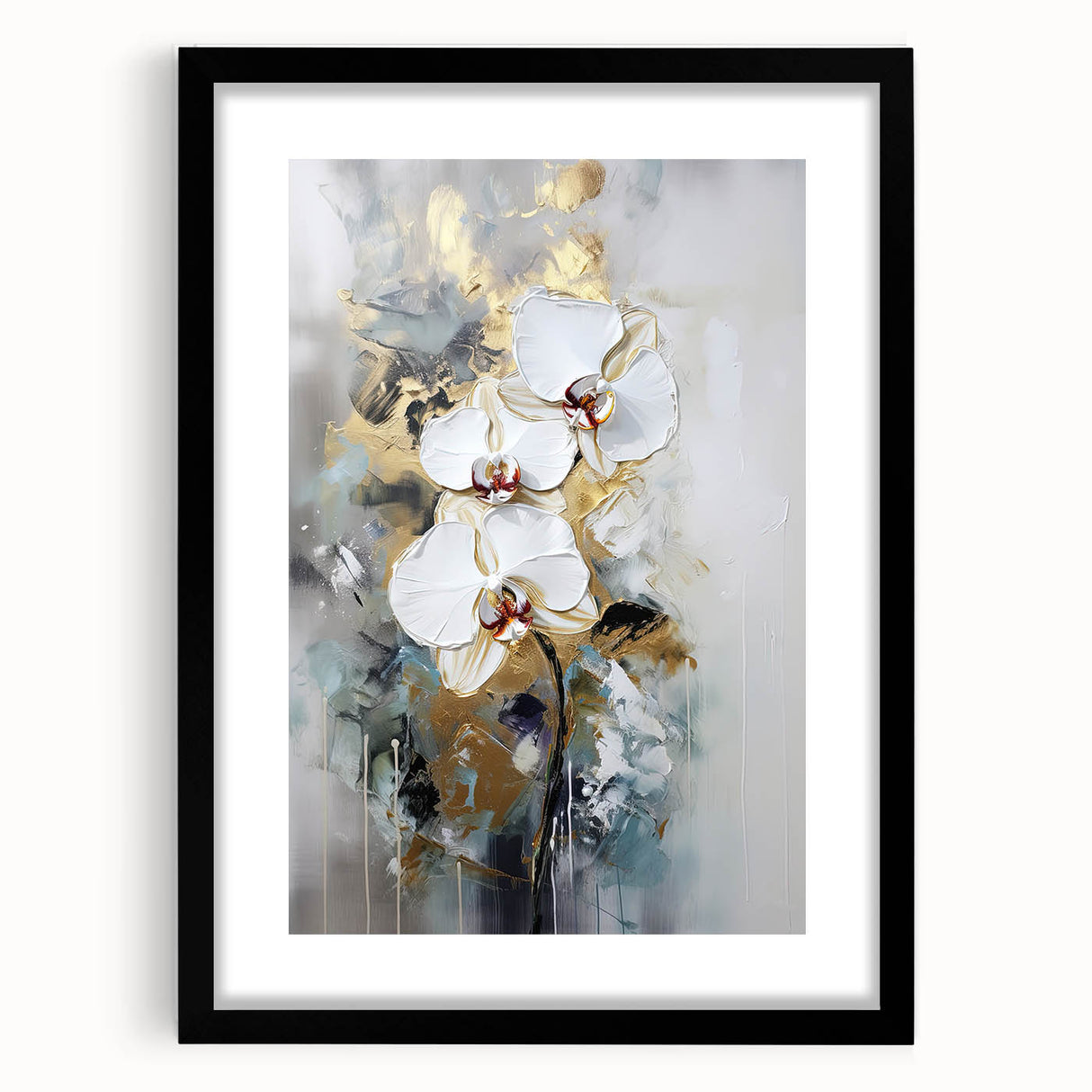 Elegant abstract floral frame with a sleek black mat, showcasing intricate designs perfect for modern home decor. Ideal for enhancing living spaces with a touch of sophistication.