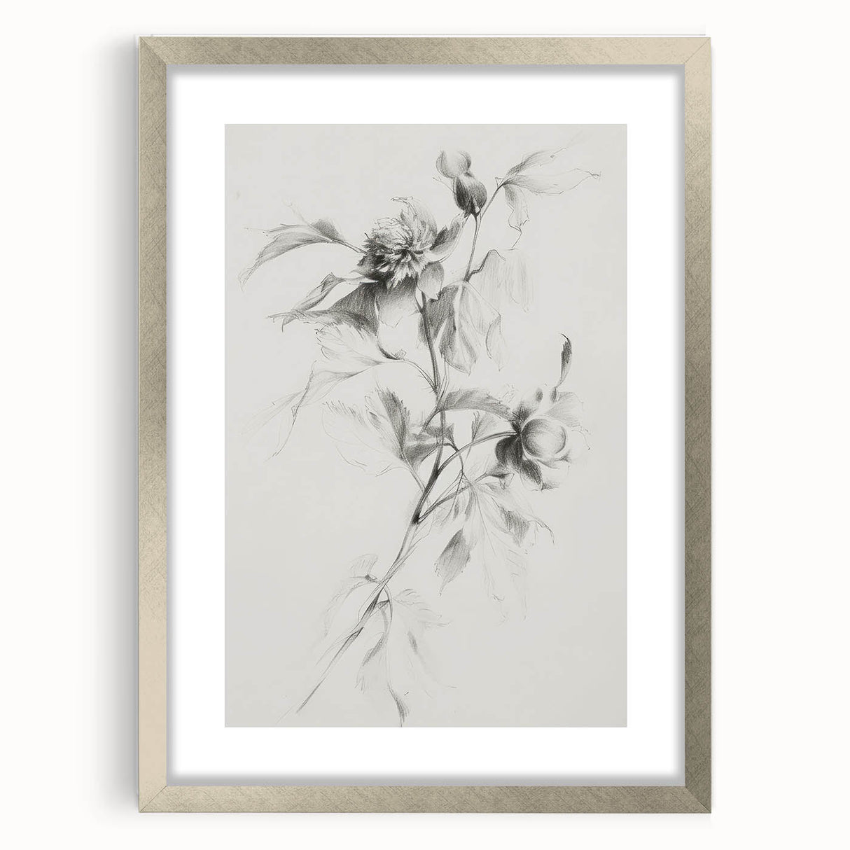 Abstract floral artwork framed in silver, showcasing intricate designs with a mat finish, ideal for modern home decor or office aesthetics.