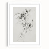 Abstract floral frame art in white matting, showcasing vibrant flowers in shades of pink, blue, and green, perfect for modern home decor.