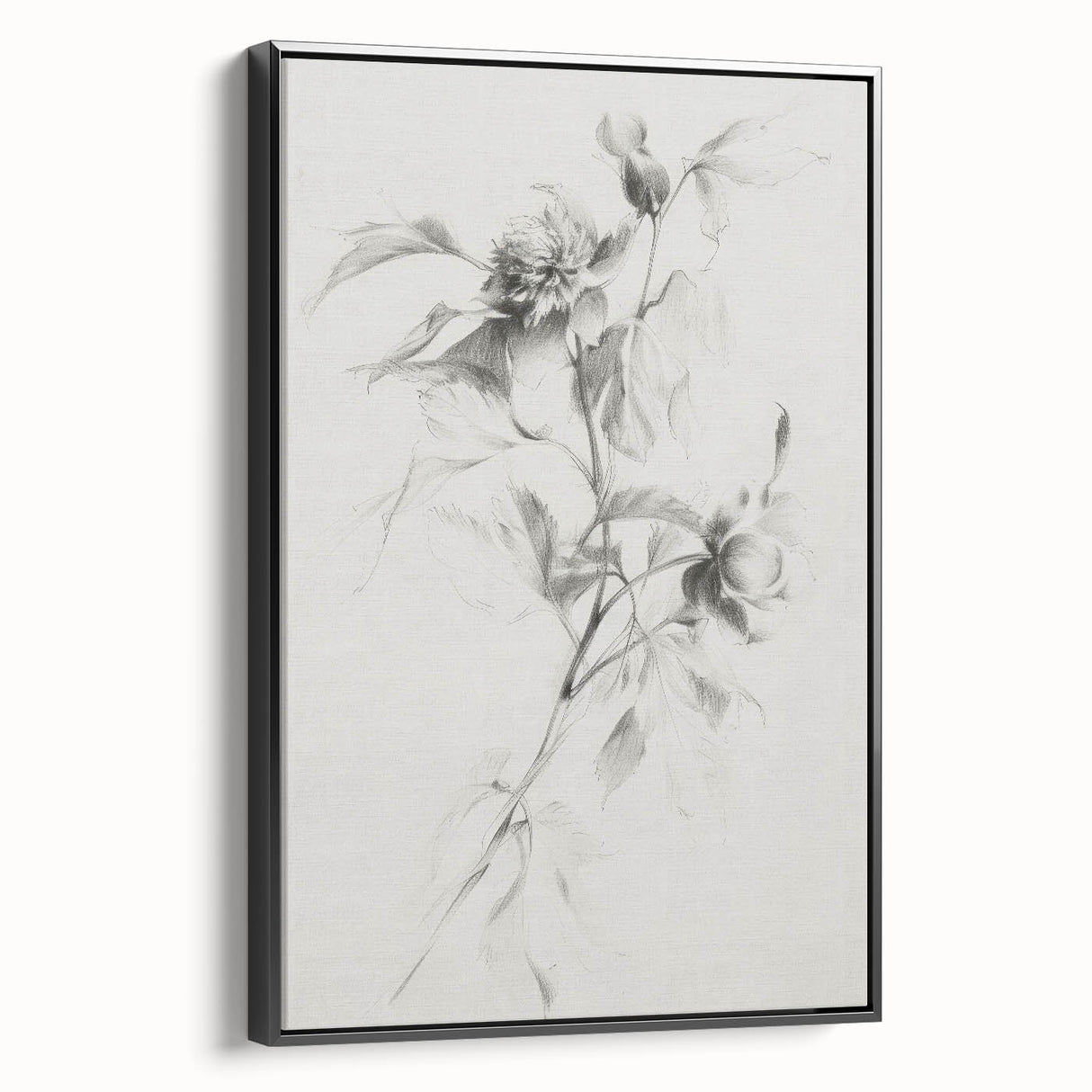 Framed canvas showcasing an abstract floral design in vibrant colors, set against a sleek black frame, ideal for modern home decor and art enthusiasts.