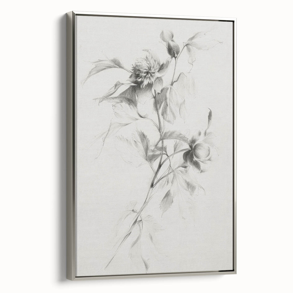 Framed canvas artwork showcasing an abstract floral design with vibrant colors and a silver frame, ideal for modern home decor and wall aesthetics.