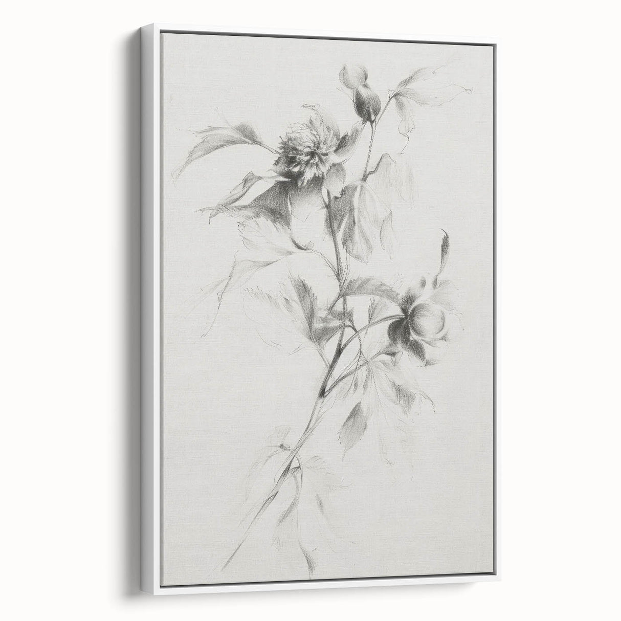 Framed canvas showcasing an abstract floral design with vibrant colors on a white background, highlighting elegant brush strokes and textures, ideal for modern home decor.