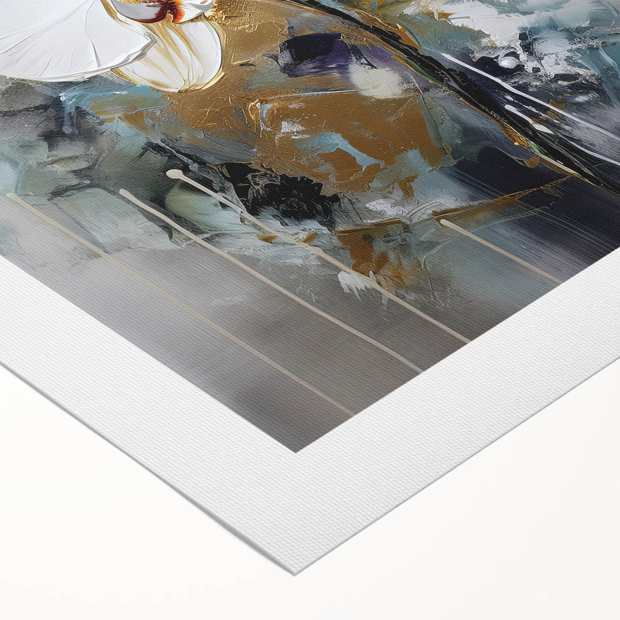Abstract floral design on rolled canvas, showcasing vibrant colors and intricate patterns, ideal for modern home decor. Packaged in a protective cardboard tube for easy shipping and display.