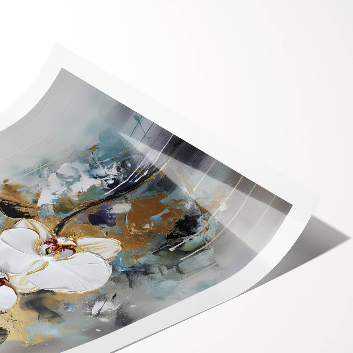 Abstract floral design rolled print showcasing vibrant colors and intricate patterns, elegantly packaged in a sturdy cardboard tube for safe shipping and display. This artwork brings a contemporary touch to home decor, perfect for modern interiors.
