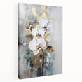 Stretched canvas artwork displaying vibrant abstract floral patterns in various colors, showcasing a side view with a textured finish, perfect for home decor.