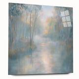 Abstract landscape artwork on acrylic glass, showcasing a vibrant blend of earthy tones and fluid shapes, elegantly displayed from a side view without pins, perfect for modern decor.