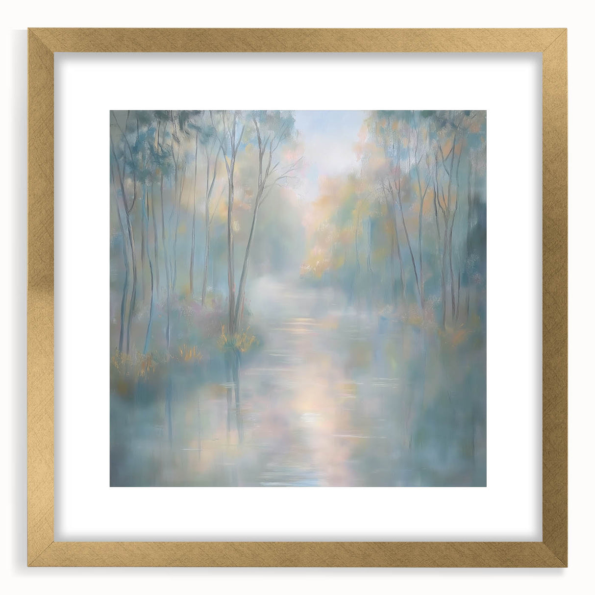 Abstract landscape artwork framed in an elegant gold frame, showcasing vibrant colors and intricate details, ideal for enhancing modern home decor.