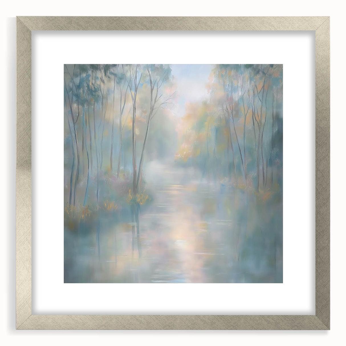 Abstract landscape artwork in a silver frame with a mat, showcasing a modern design that enhances any home decor. Perfect for contemporary or minimalist settings.
