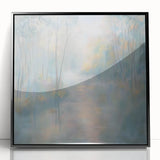 Framed acrylic artwork showcasing an abstract landscape design with vibrant colors and intricate details, presented in a sleek black frame for modern decor.