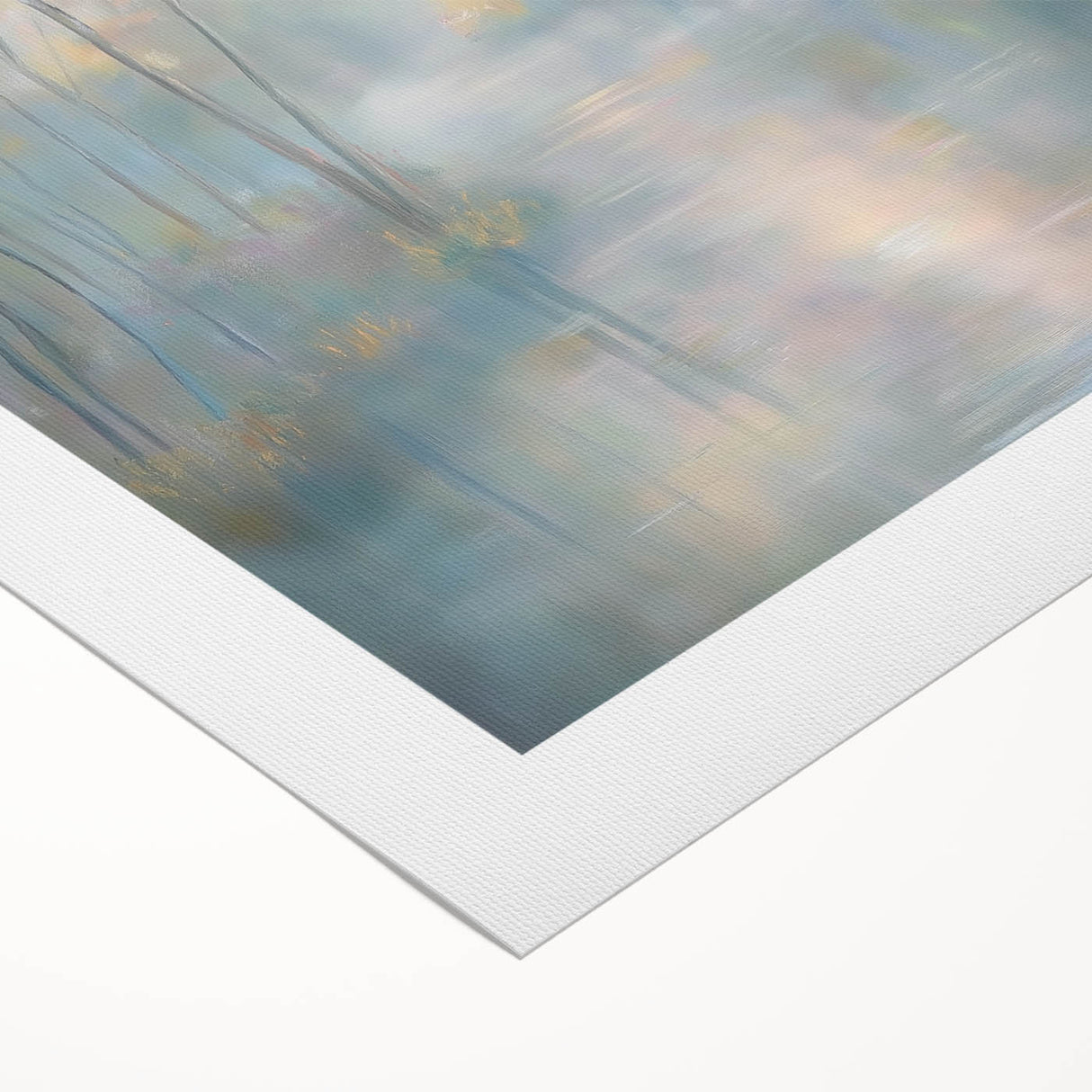 Abstract landscape artwork on rolled canvas showcasing vibrant hues of blue and orange, featuring fluid shapes and textures, ideal for modern home decor.
