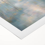 Abstract landscape artwork on rolled canvas showcasing vibrant hues of blue and orange, featuring fluid shapes and textures, ideal for modern home decor.