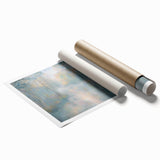 Abstract landscape artwork featuring swirling blue and green hues, printed on high-quality canvas, elegantly rolled for easy display and storage.