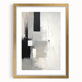 Abstract minimalist wall art featuring a framed design with a gold mat, showcasing elegant shapes and soft colors, perfect for contemporary home decor.
