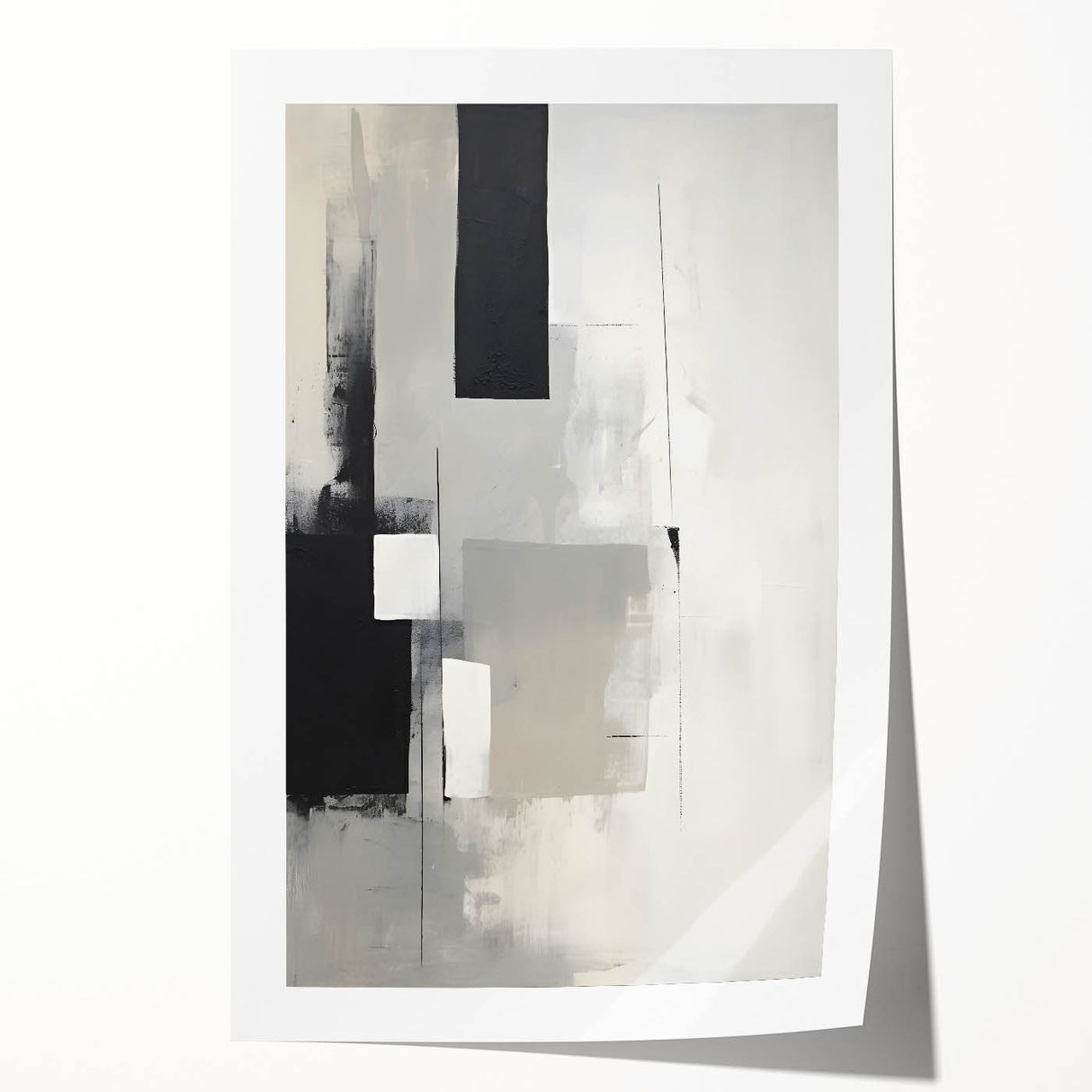 Abstract minimalist wall art print featuring soft pastel colors and geometric shapes, rolled and ready for display in a protective cardboard tube.