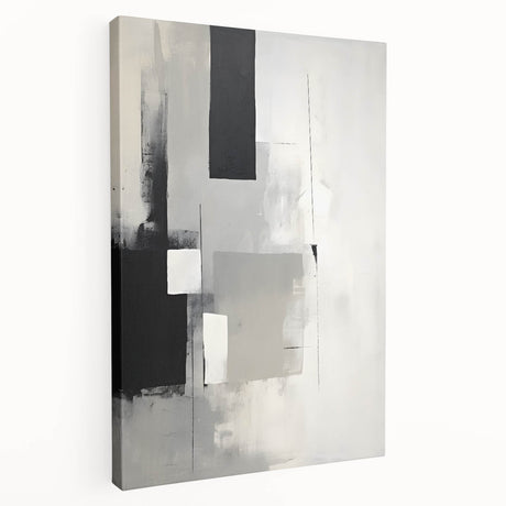 Abstract minimalist wall art on stretched canvas, showcasing soft pastel colors and geometric shapes, ideal for modern home decor and artistic spaces.