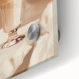 Large abstract wall art featuring swirling patterns in warm earth tones on acrylic glass.