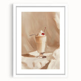 Abstract art print featuring swirling shades of blue and white, framed with a white mat.