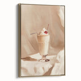 Framed canvas depicting a vintage-style landscape with muted gold and black tones, ideal for bedroom wall art.