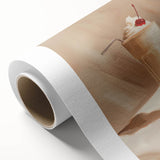 Art deco poster featuring stylized food and drink items in bold colors on rolled canvas, ideal for dining room wall art.