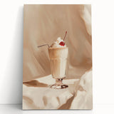 Large black and white stretched canvas of various foods and drinks, ideal for kitchen wall art.