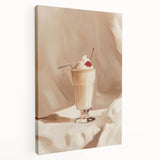 Large stretched canvas featuring a colorful illustration of various foods and drinks, ideal for kitchen wall art.