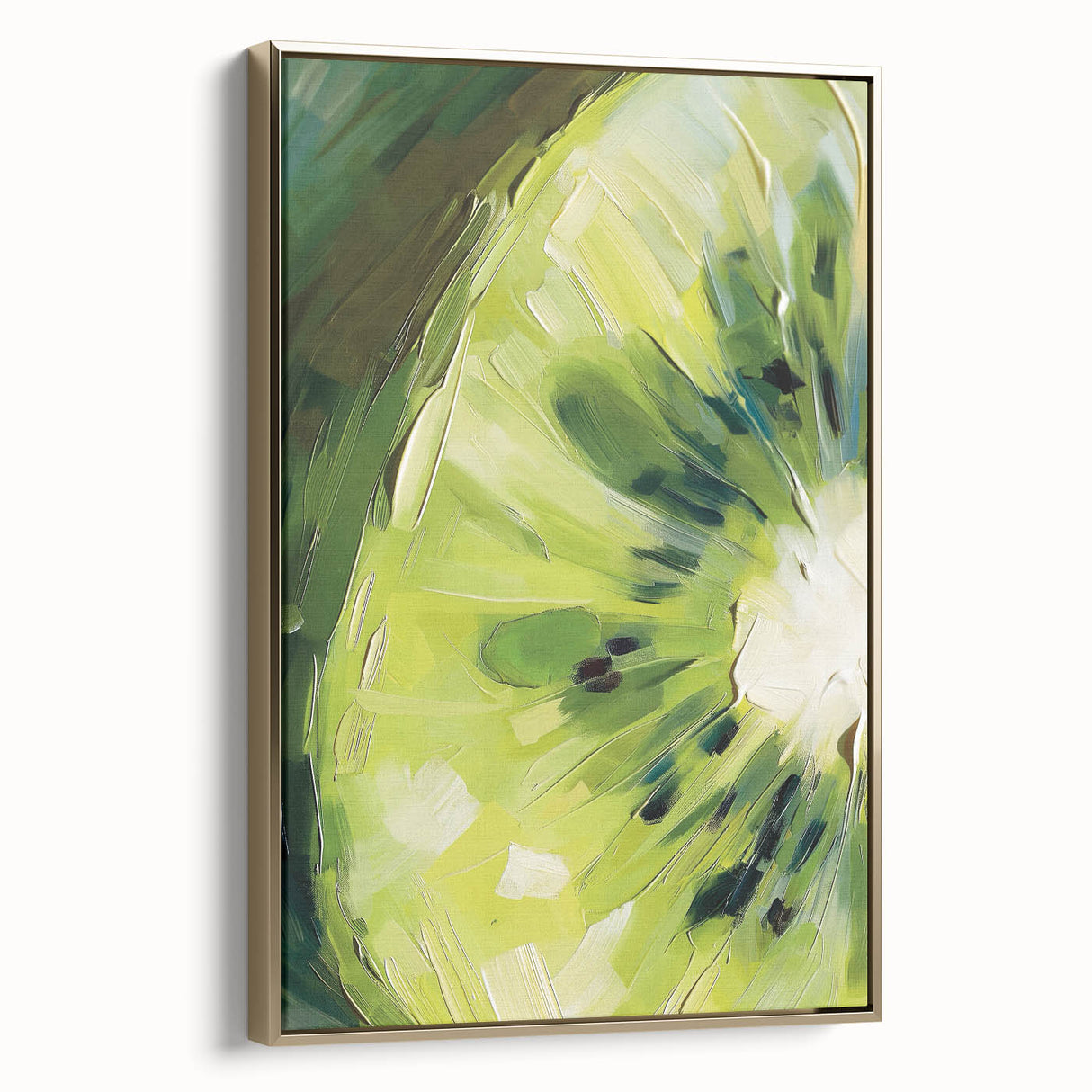 Framed canvas featuring a vintage-style landscape of assorted fruits in muted gold and black tones.