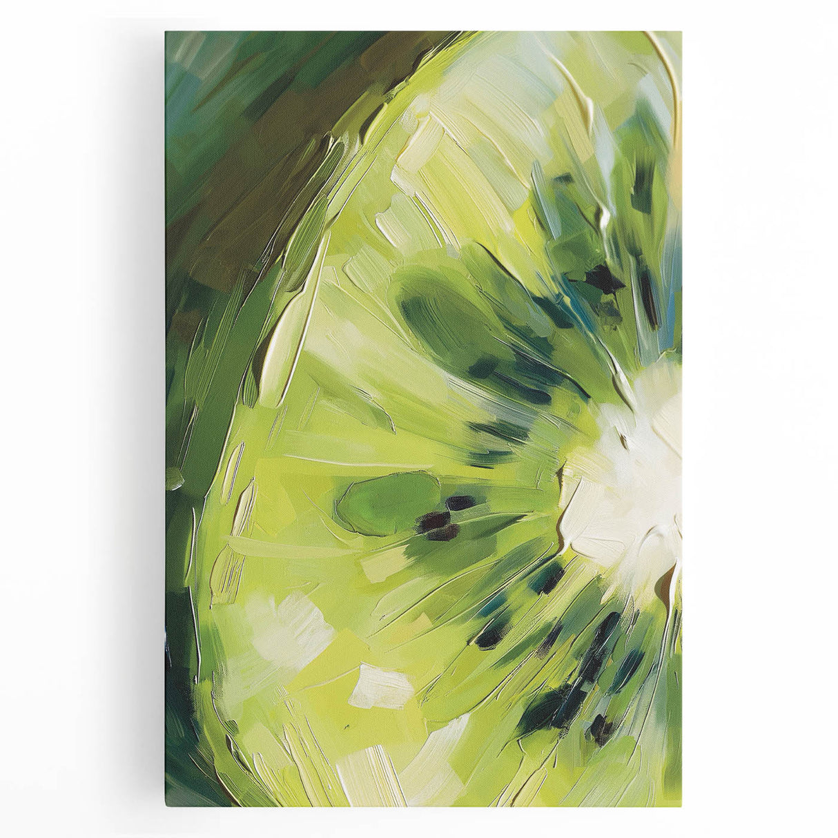 A large black and white canvas print featuring an assortment of fruits, ideal for kitchen wall art.