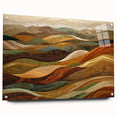 Large abstract wall art featuring swirling autumnal hues on acrylic glass, suitable for bedroom or dining room decor.