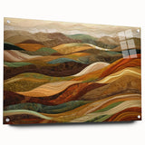 Large abstract wall art featuring swirling autumnal hues on acrylic glass, suitable for bedroom or dining room decor.