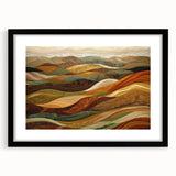 Abstract art print featuring textured swirls in autumnal colors on a large canvas, ideal for living room decor.