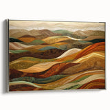 Framed canvas depicting a vintage landscape painting with autumnal trees in vibrant hues, ideal for living room decor.