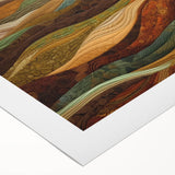 Art deco poster featuring an autumnal scene in muted orange and brown tones on rolled canvas, suitable for dining room decor.