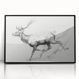 Framed abstract figurative art piece displayed against a white background, featuring bold black lines and vibrant colors, ideal for contemporary decor.