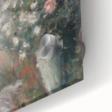 Close-up of an abstract floral acrylic artwork on glass, showcasing vibrant colors and intricate details, perfect for modern home decor and artistic displays.