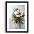 Abstract floral frame artwork in a black mat, showcasing vibrant colors and intricate designs, perfect for modern home decor or gallery displays.
