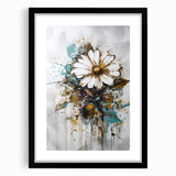Abstract floral frame artwork in a black mat, showcasing vibrant colors and intricate designs, perfect for modern home decor or gallery displays.