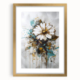 Abstract floral art frame with a gold mat, showcasing vibrant colors and intricate designs, ideal for modern home decor and artistic displays. Perfect for adding elegance to any room.