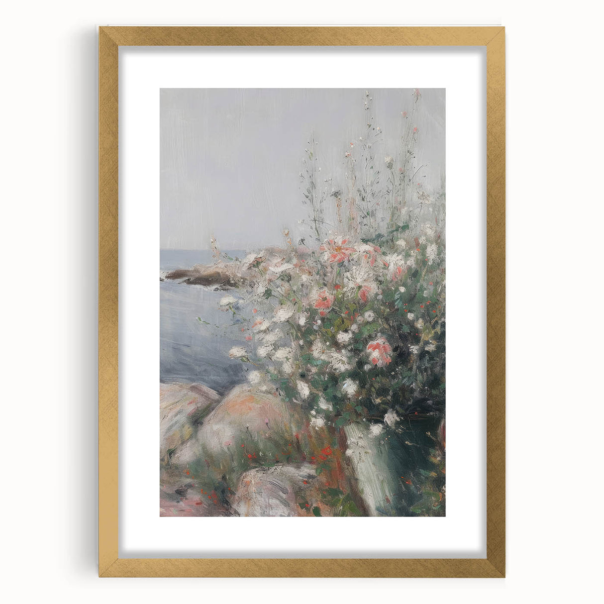 Abstract floral artwork framed in gold, featuring vibrant colors and intricate designs, perfect for enhancing modern home decor and adding elegance to any space.