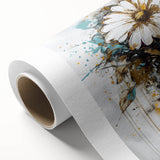 Vibrant rolled canvas showcasing an abstract floral design in hues of blue, pink, and green, ideal for modern home decor or art enthusiasts, securely packaged for delivery.