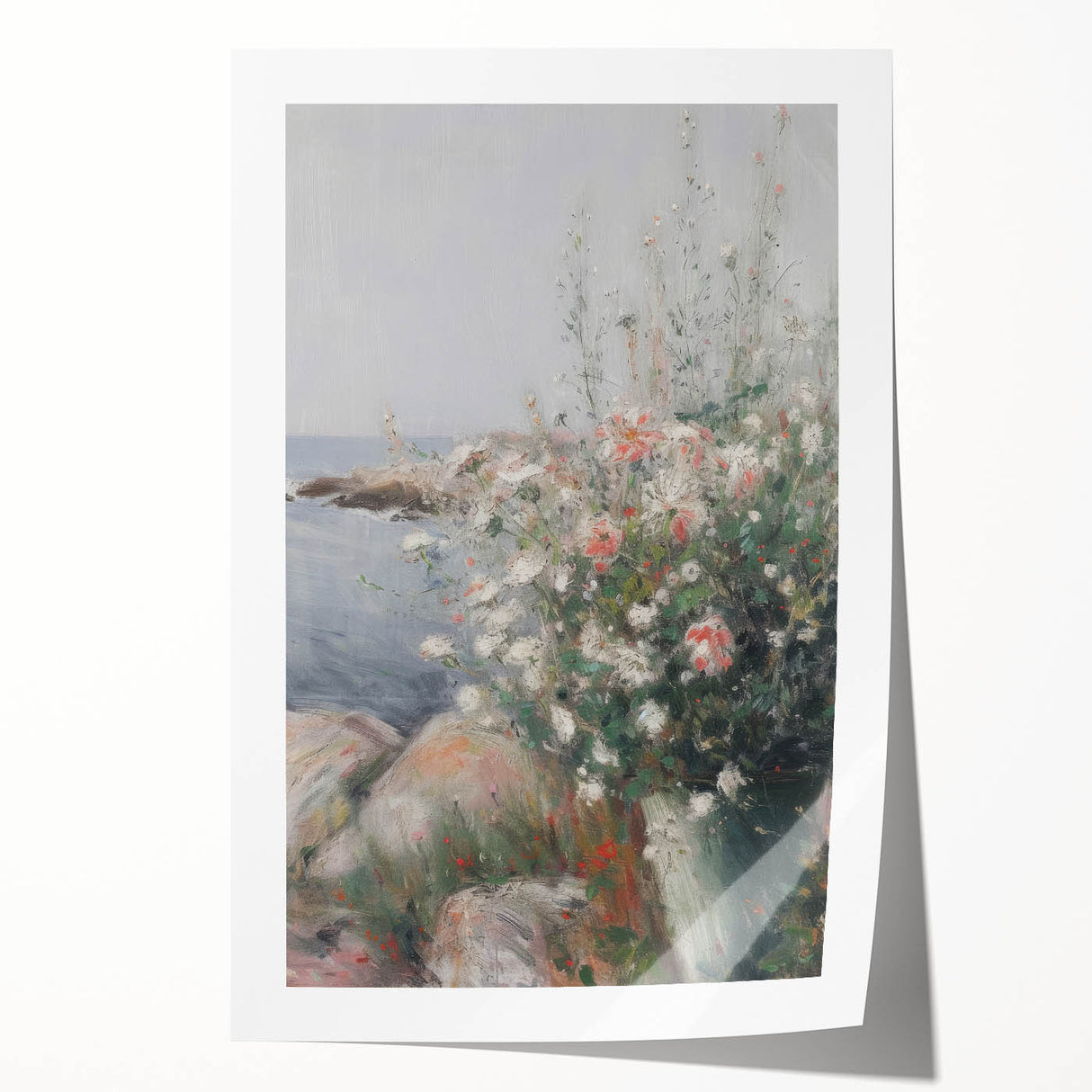 Abstract floral rolled print showcasing vibrant colors and intricate patterns, elegantly presented in a protective cardboard tube for easy storage and display.