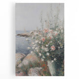 Colorful abstract floral canvas art with vibrant hues of pink, blue, and green, showcasing a modern design, perfect for contemporary home decor.