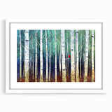 Abstract landscape artwork framed with a white mat, showcasing vibrant colors and intricate details, perfect for home decor or office styling.