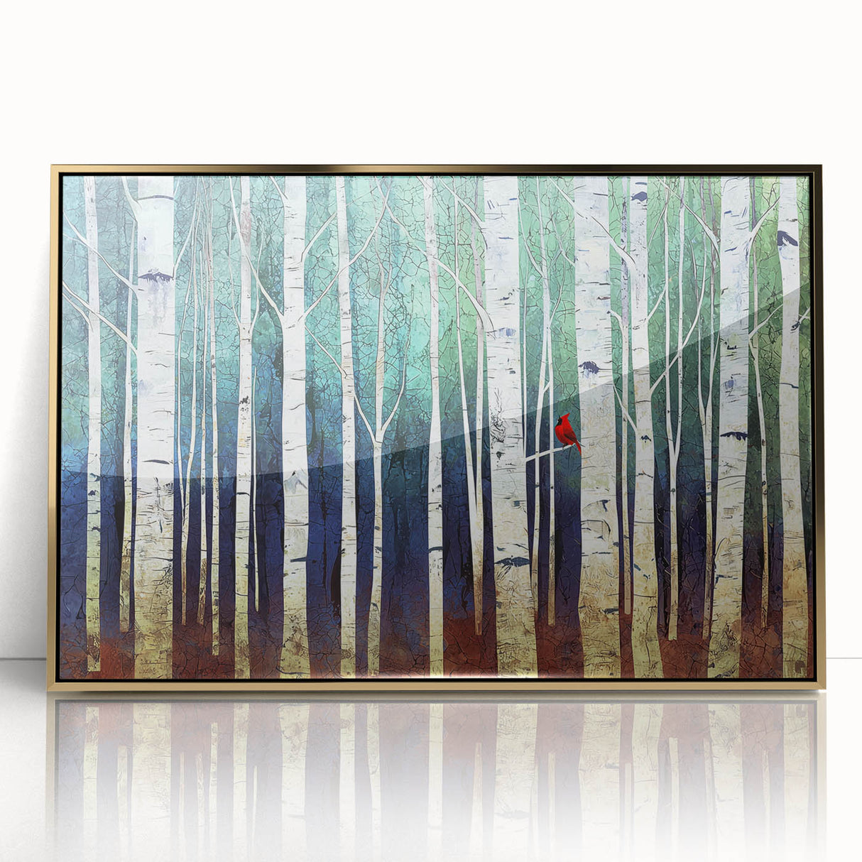 Framed acrylic artwork titled "Abstract Landscape" showcasing a vibrant fusion of gold and earthy tones, perfect for modern home decor. The piece features a smooth finish and a contemporary design ideal for enhancing living spaces with elegance and style.