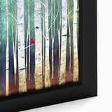 Close-up of a framed abstract landscape canvas artwork, showcasing vibrant hues of blue and green with textured detailing, perfect for modern home decor.