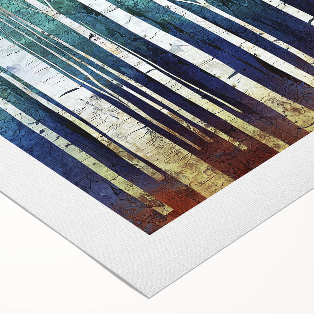 Abstract landscape artwork on rolled canvas, showcasing vibrant hues of blue and orange with textured brushstrokes, ideal for modern home decor.